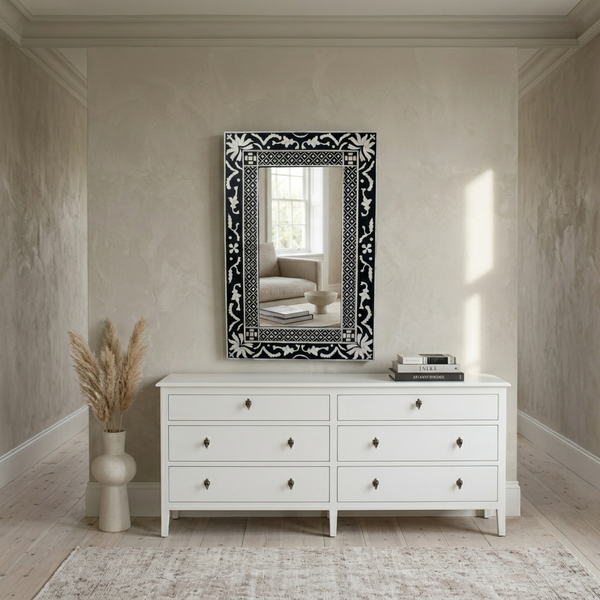Rectangular Bone inlay Mirror for Wall - Black Vanity