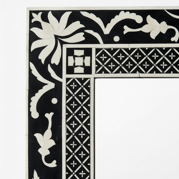 Rectangular Bone inlay Mirror for Wall - Black Vanity