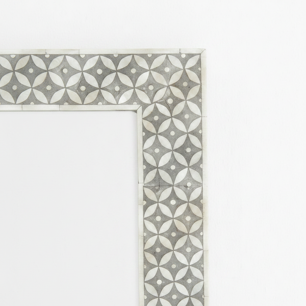 Rectangular Grey Geometric Mirror - Bone Inlay