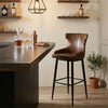 Reims High Leather & Steel stool with back (Brown)