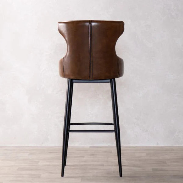 Reims High Leather & Steel stool with back (Brown)