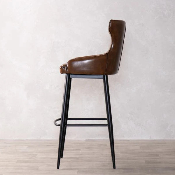 Reims High Leather & Steel stool with back (Brown)