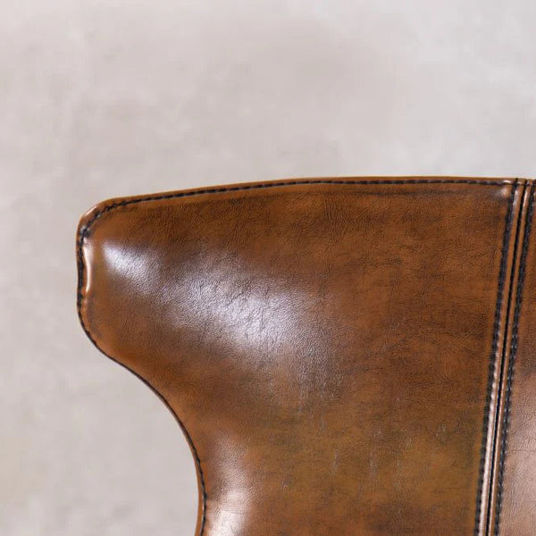 Reims High Leather & Steel stool with back (Brown)