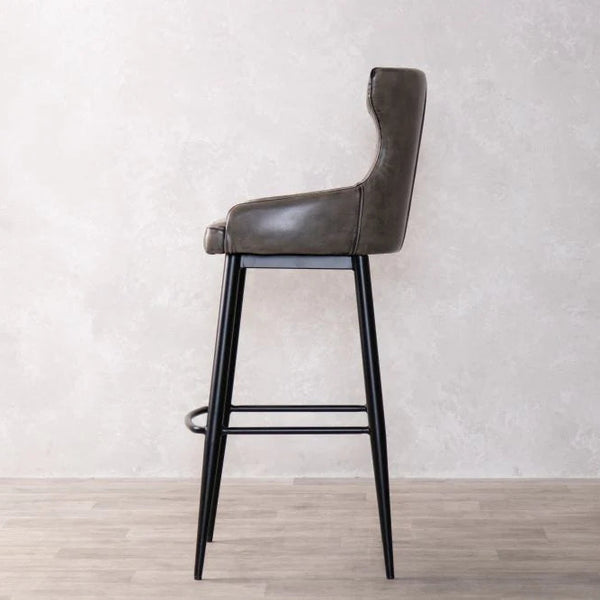 Reims High Leather & steel stool with back (Grey)