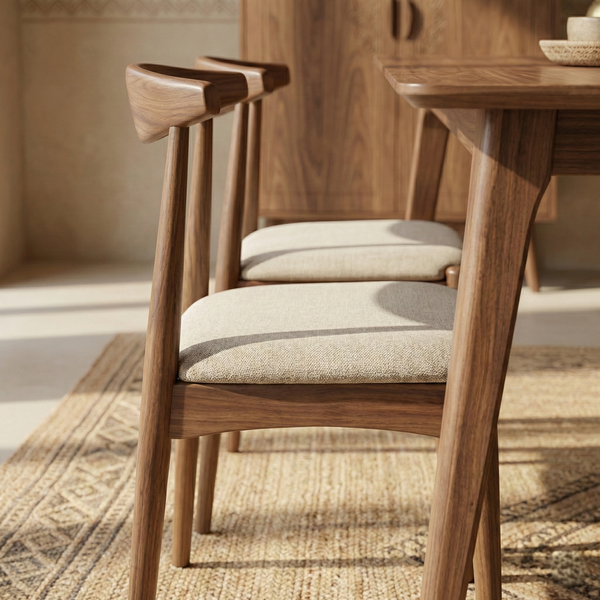 Richard Solid Wood 4 Seater Dining Table With Cushioned Chairs