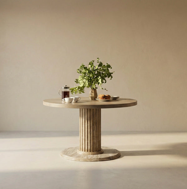 Romero Rattan French Solid Wood 4 Seater Round Dining Table Set