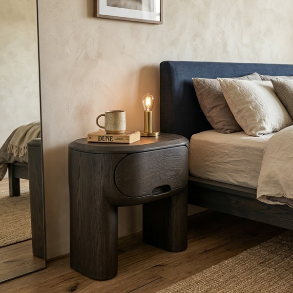 Rotterdam Oak Wood Bedside Table With 1 Drawer