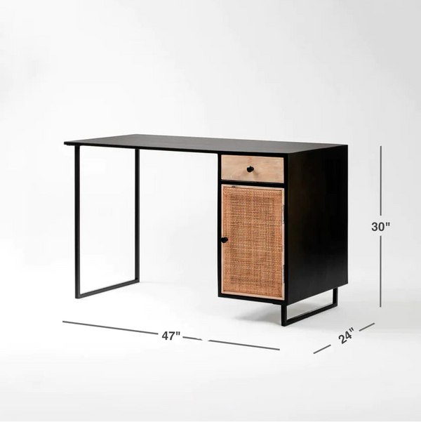 Royton Rattan Mango Wood Iron Study Table