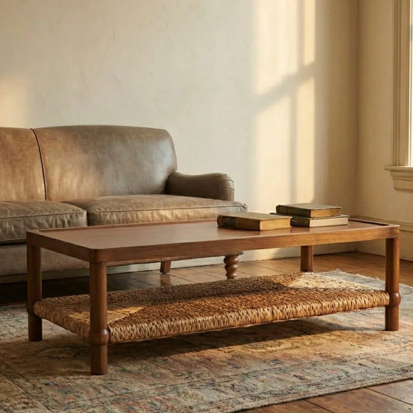 Rustique Cane Coffee Table (Brown Oak Finish)