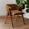 Modern Solid Wood & Leather Arm Chair - Brown Finish