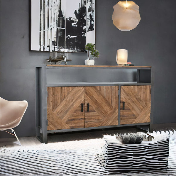 Rustic Reclaimed Wood Sideboard With Grey Metal Frame
