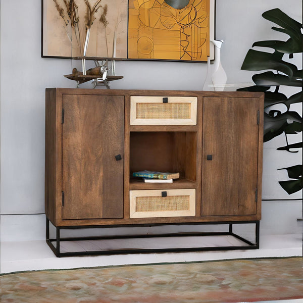 Rattan Modern Mango Wood Sideboard With Cane Work