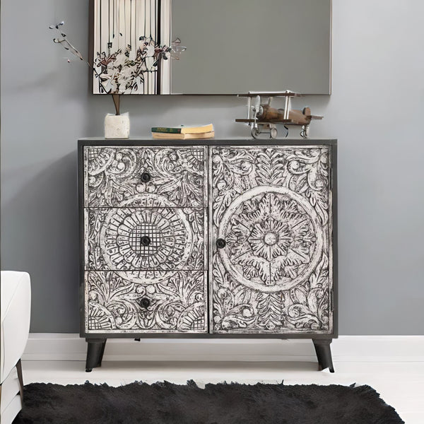 Rajasthani Modern Mango Wood Sideboard Whitewash