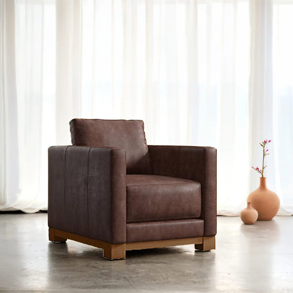 Huston Wood Frame Leather Sofa Chair