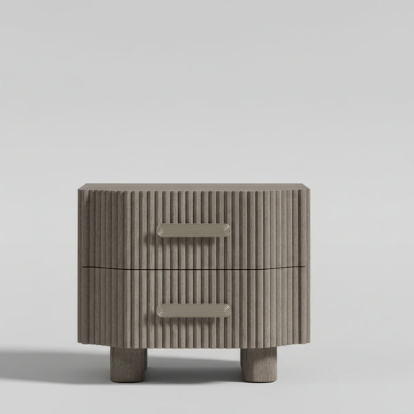 Stria Modern Oak Wood Bed Side Table (Grey Finish)