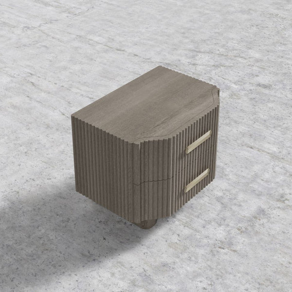 Stria Modern Oak Wood Bed Side Table (Grey Finish)