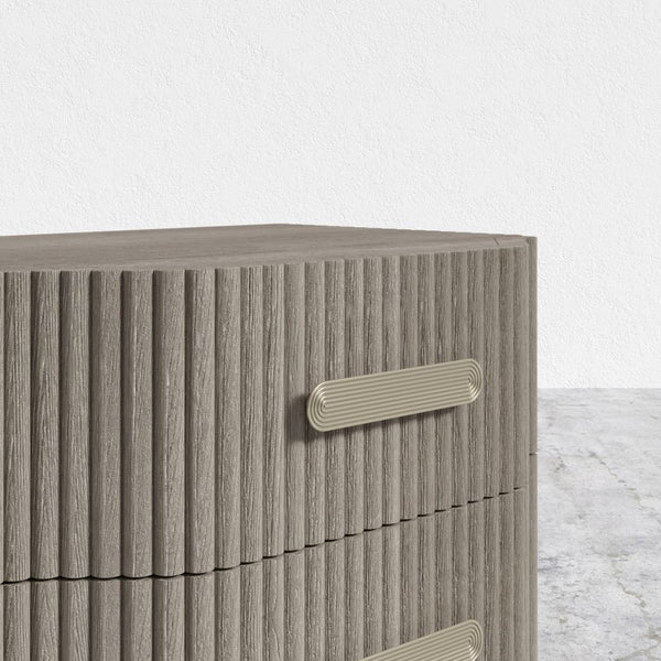 Stria Modern Oak Wood Bed Side Table (Grey Finish)