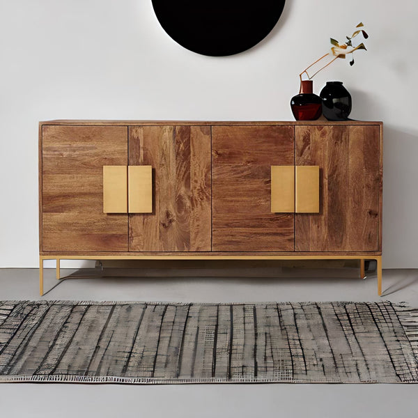 Modern Mango Wood Light Walnut Finish Sideboard