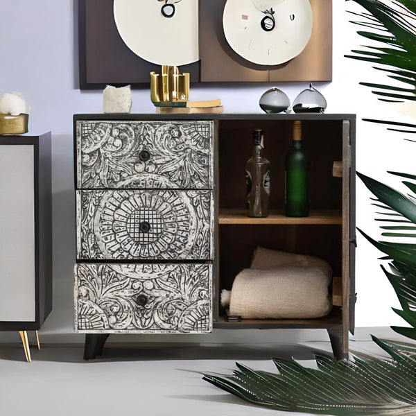 Rajasthani Modern Mango Wood Sideboard Whitewash