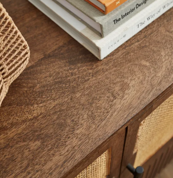 Modern Rattan Large Sideboard, Dark Mango Wood