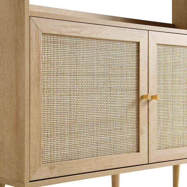 Wooden cabinet with rattan doors on a white background