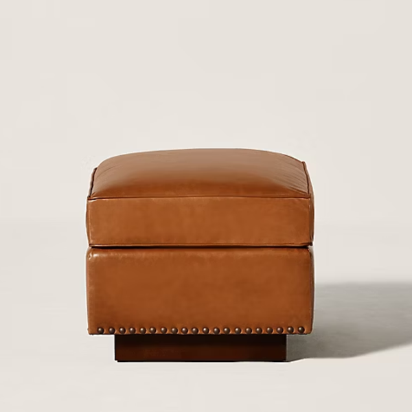 Selfoss Solid Wood Leather Ottoman