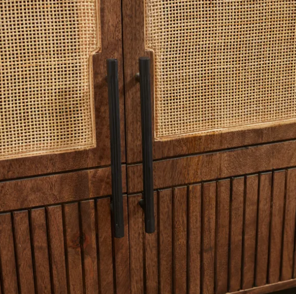 Modern Rattan Large Sideboard, Dark Mango Wood