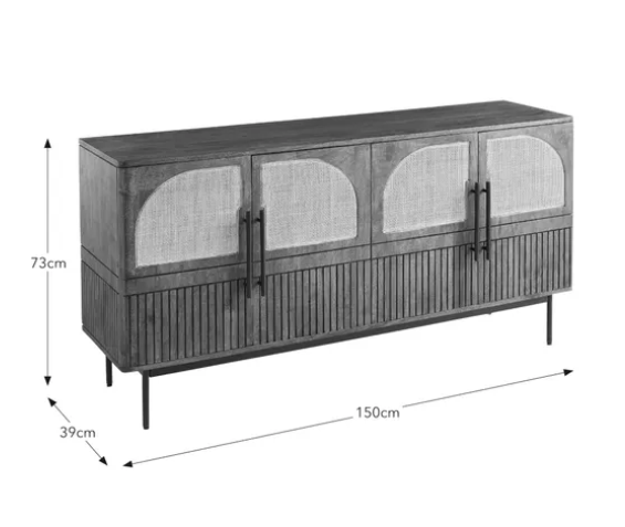 Modern Rattan Large Sideboard, Dark Mango Wood