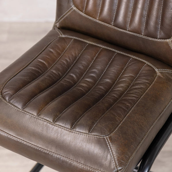 Strasbourg High Leather & Steel stool with back (Dark Olive)