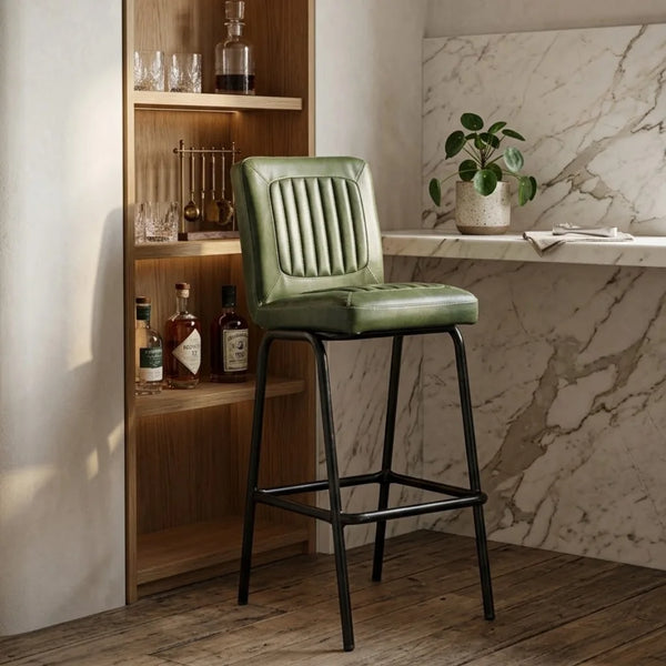 Strasbourg High Leather & Steel stool with back (Pine Green)