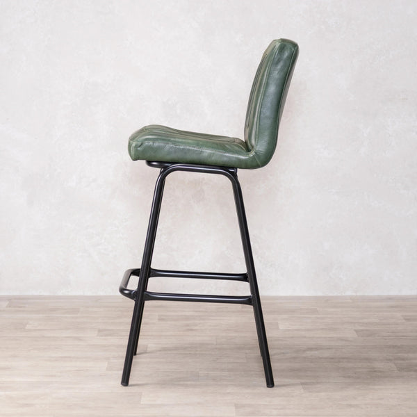 Strasbourg High Leather & Steel stool with back (Pine Green)