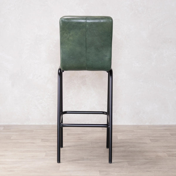 Strasbourg High Leather & Steel stool with back (Pine Green)