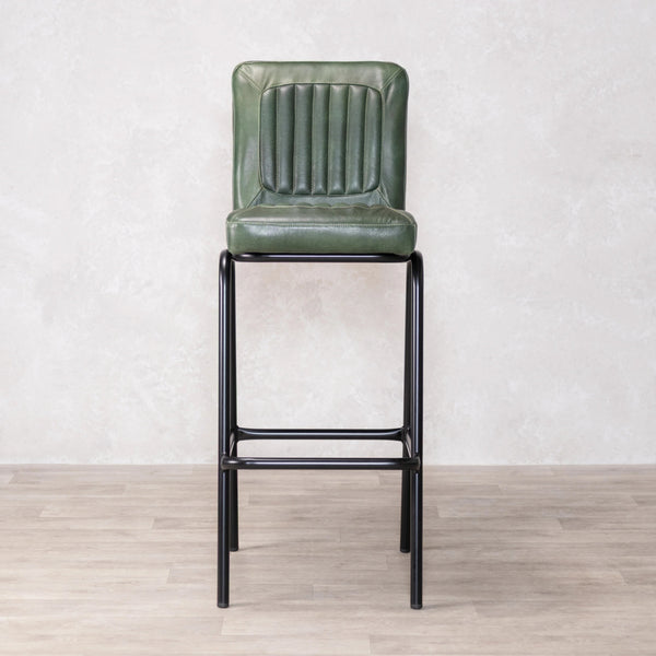 Strasbourg High Leather & Steel stool with back (Pine Green)