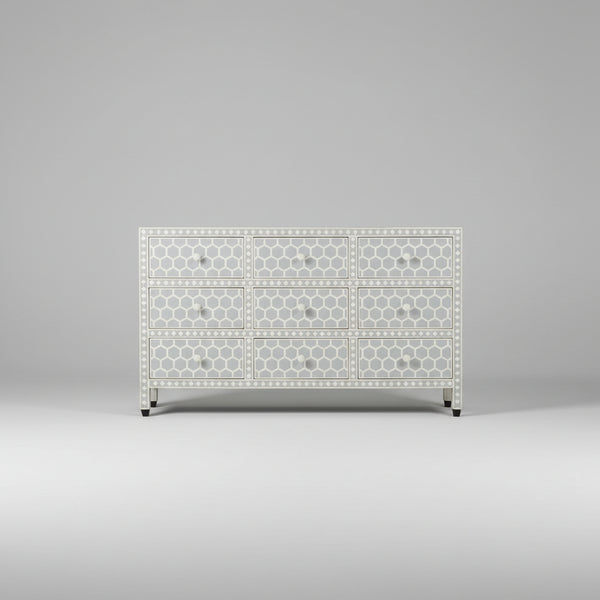 Decorative sideboard with geometric pattern on a gray background