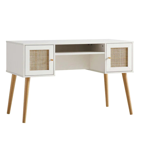 Swinton Solid Wood Rattan 2- Door Desk White Finish