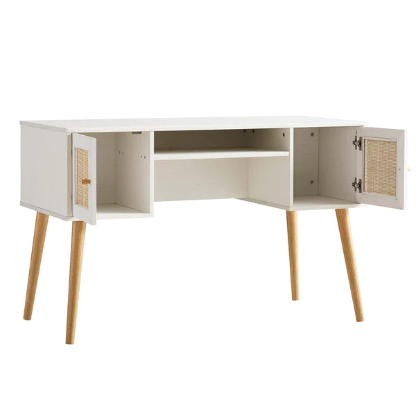 Swinton Solid Wood Rattan 2- Door Desk White Finish