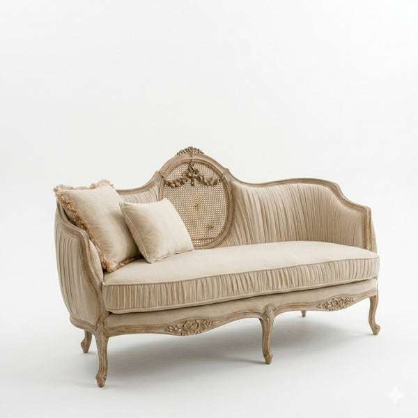 Thionville Solid Wood French Style Rattan 3 Seater Sofa