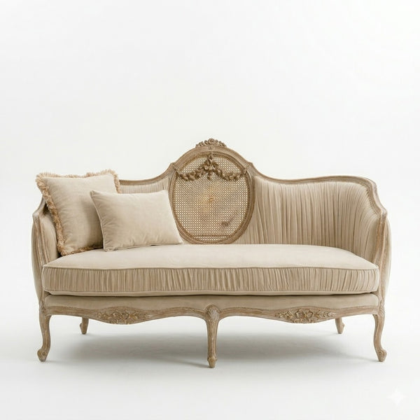 Thionville Solid Wood French Style Rattan 3 Seater Sofa