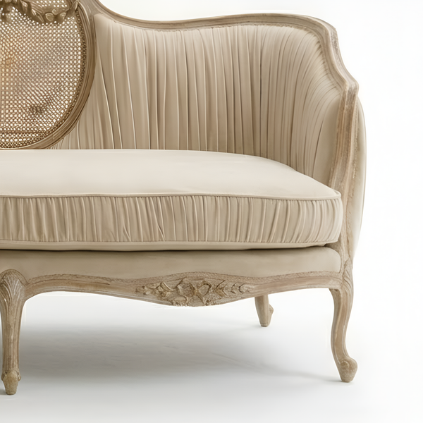 Thionville Solid Wood French Style Rattan 3 Seater Sofa