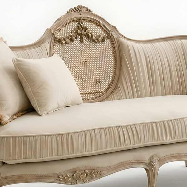 Thionville Solid Wood French Style Rattan 3 Seater Sofa