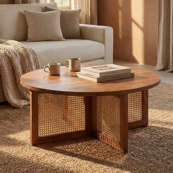 Torrance Solid Wood Rattan Coffee table