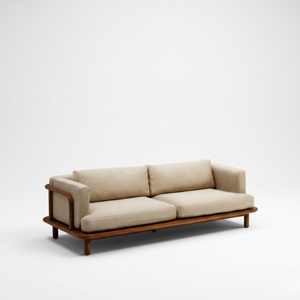 Toulouse 3 Seater Teak Wood Fabric Sofa