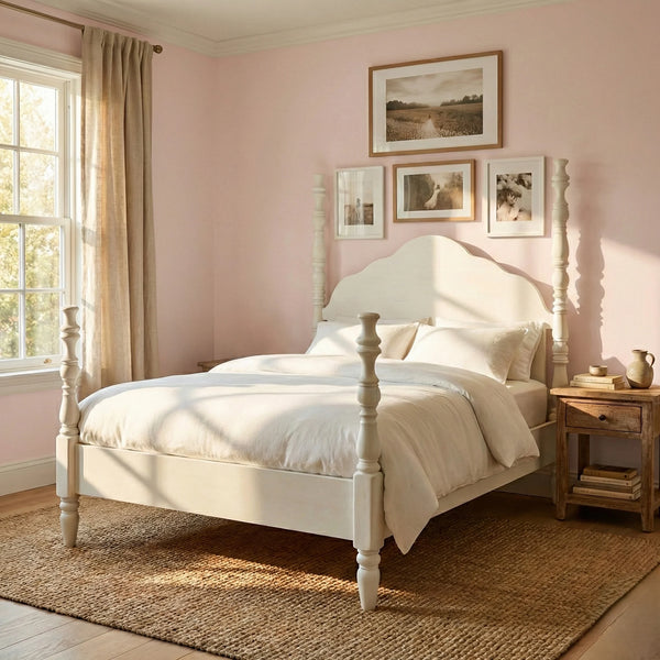 Tyler Acacia Wood Poster Bed With White Finish