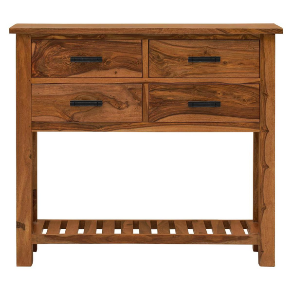 Sheesham Wood 4 Drawers Open Shelf Large Console Table