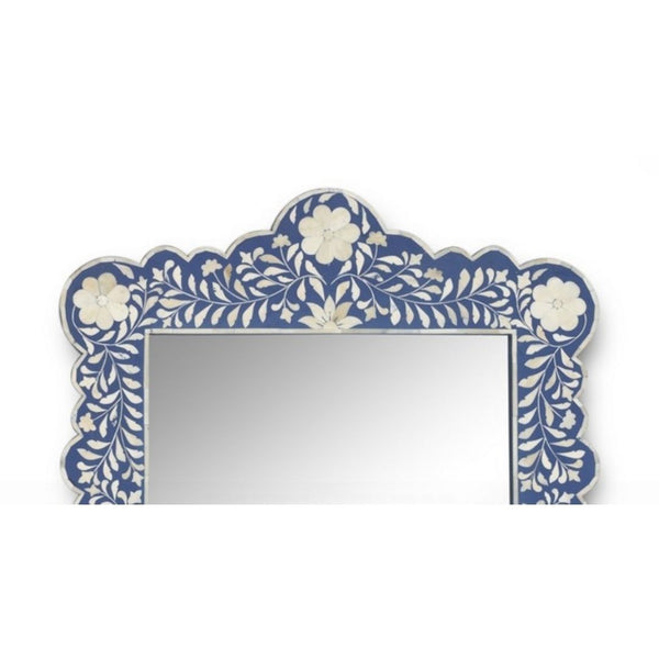 Floral Bone Inlay Wall Mirror Blue Finish