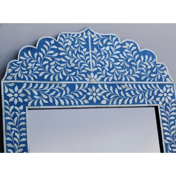 Bone Inlay Blue Floral Large Wall Mirror