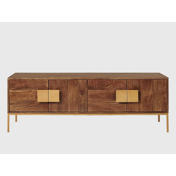 Modern Mango Wood 4 Door Shelves TV Unit