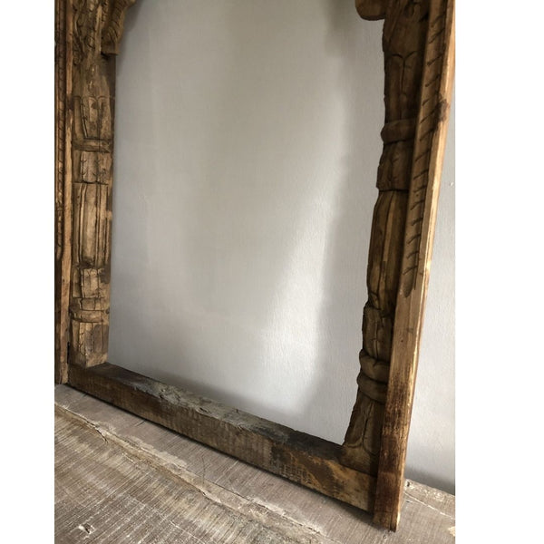 Hand Carved Modern Mango Solid Wood Natural Finish Mirror Frame