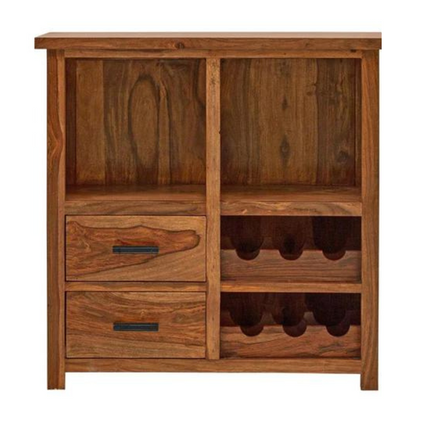 Sheesham Wood Natural Finish Glass Bar Cabinet