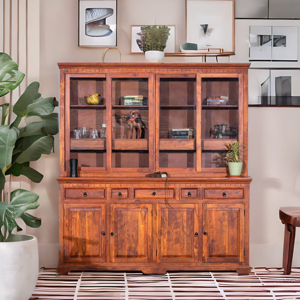 Colonial Acacia Wood Large Crockery/Display Unit
